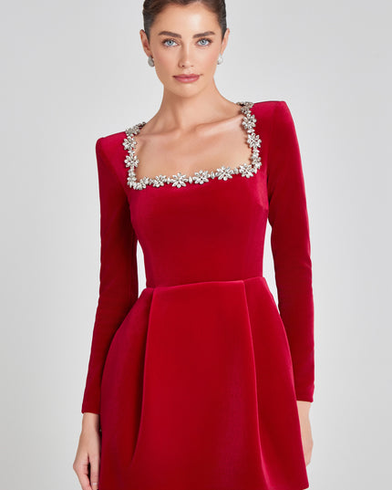 Women's Velvet Mini Homecoming Dress Wedding Guest Party