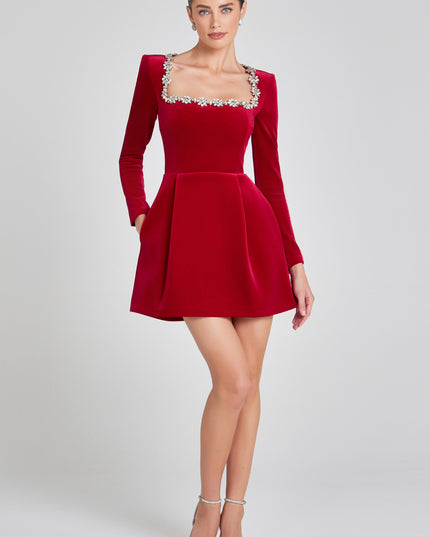 Women's Velvet Mini Homecoming Dress Wedding Guest Party