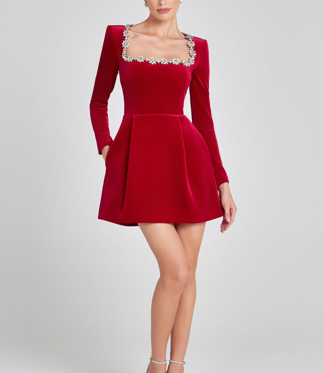 Women's Velvet Mini Homecoming Dress Wedding Guest Party