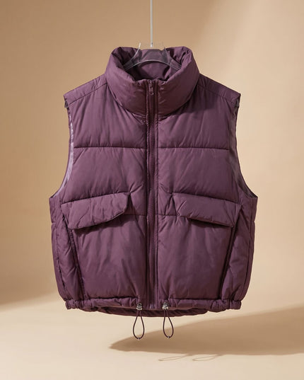 Women's Waist-Length Drawstring Hem Winter Puffer Vest