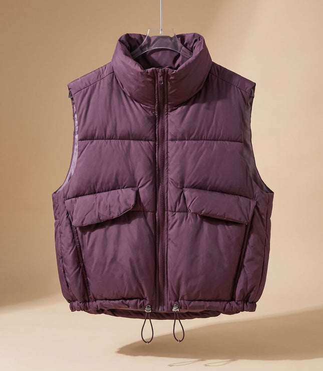 Women's Waist-Length Drawstring Hem Winter Puffer Vest