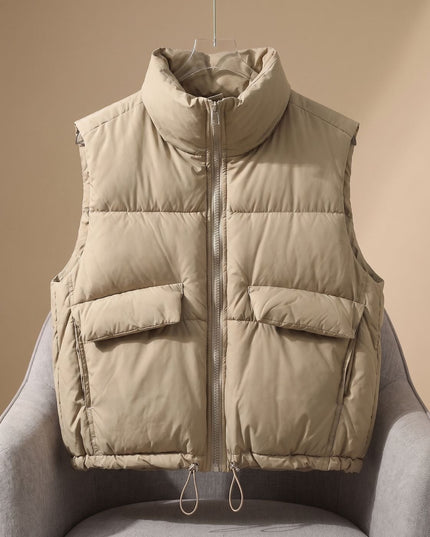 Women's Waist-Length Drawstring Hem Winter Puffer Vest