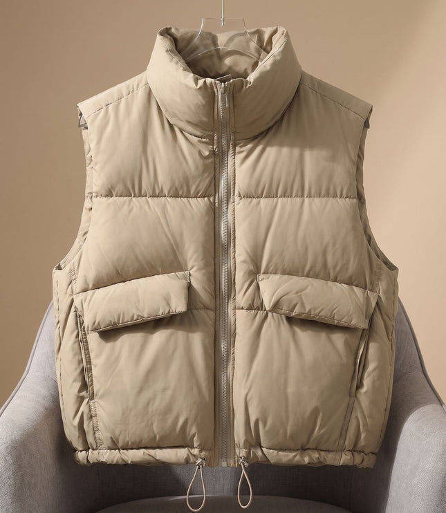 Women's Waist-Length Drawstring Hem Winter Puffer Vest