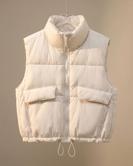Women's Waist-Length Drawstring Hem Winter Puffer Vest