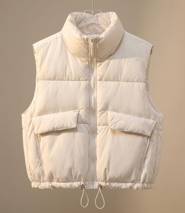Women's Waist-Length Drawstring Hem Winter Puffer Vest