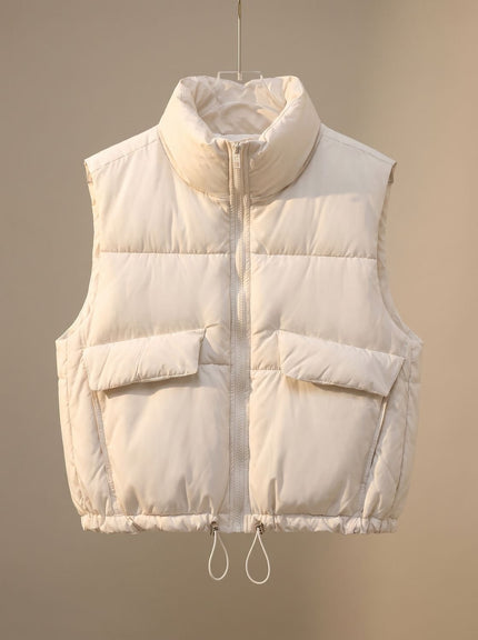 Women's Waist-Length Drawstring Hem Winter Puffer Vest