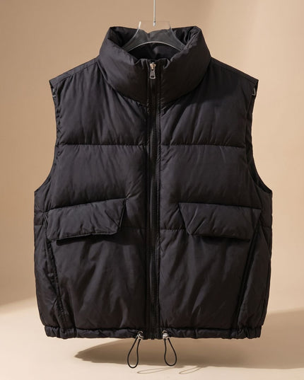 Women's Waist-Length Drawstring Hem Winter Puffer Vest