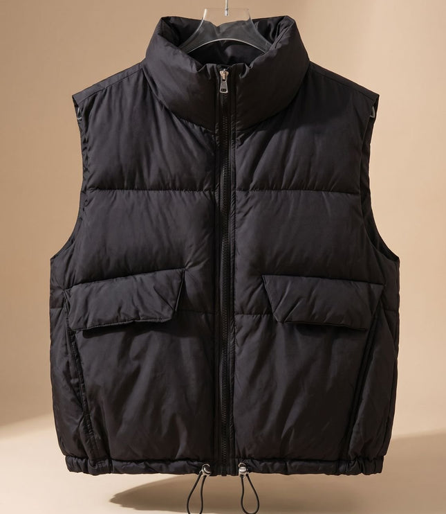 Women's Waist-Length Drawstring Hem Winter Puffer Vest
