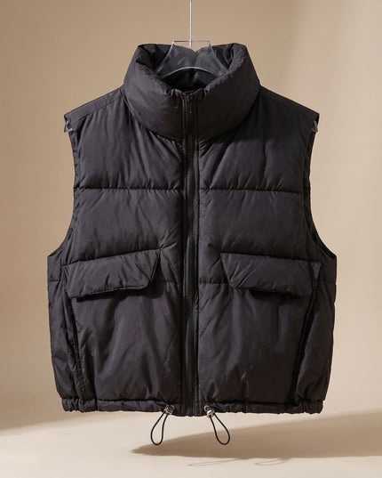 Women's Waist-Length Drawstring Hem Winter Puffer Vest