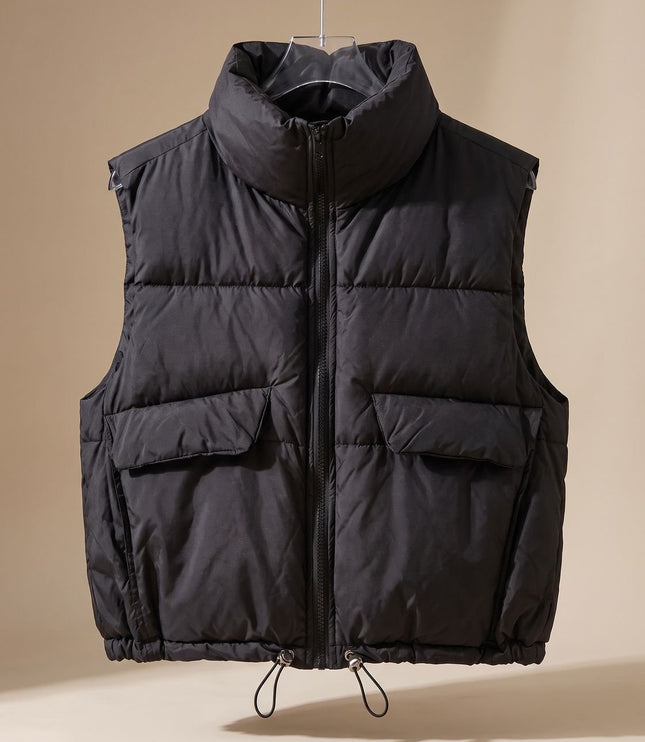 Women's Waist-Length Drawstring Hem Winter Puffer Vest