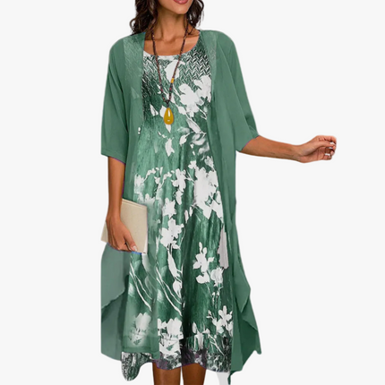 Women's Wedding Guest Dress in Two Pieces with Floral Overlay