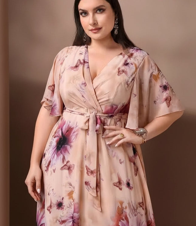 Women's Wedding Guest Maxi Dress in Floral with Flutter Sleeve