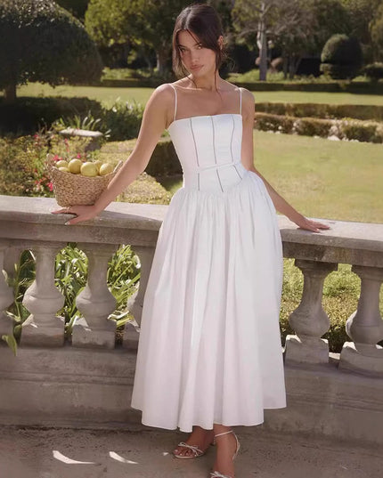 Women's Wedding Guest Midi Dress with a Pleated Skirt