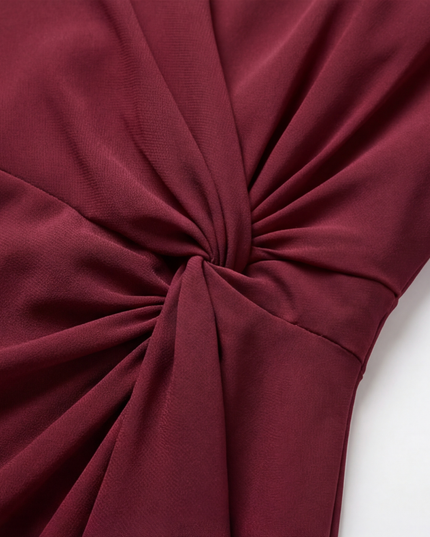 Women's Wedding Guest Midi Dress with a Twist Waist and Ruffles