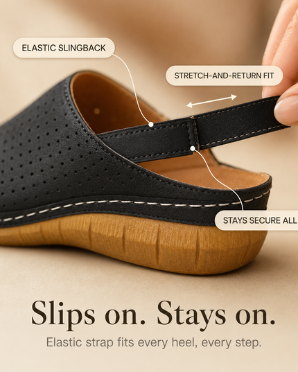 Women's Wedge Heel, Vented Toe and Stretch Strap Slingback Sandals