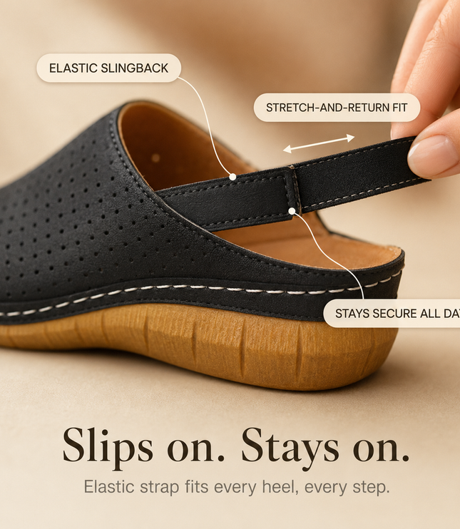 Women's Wedge Heel, Vented Toe and Stretch Strap Slingback Sandals