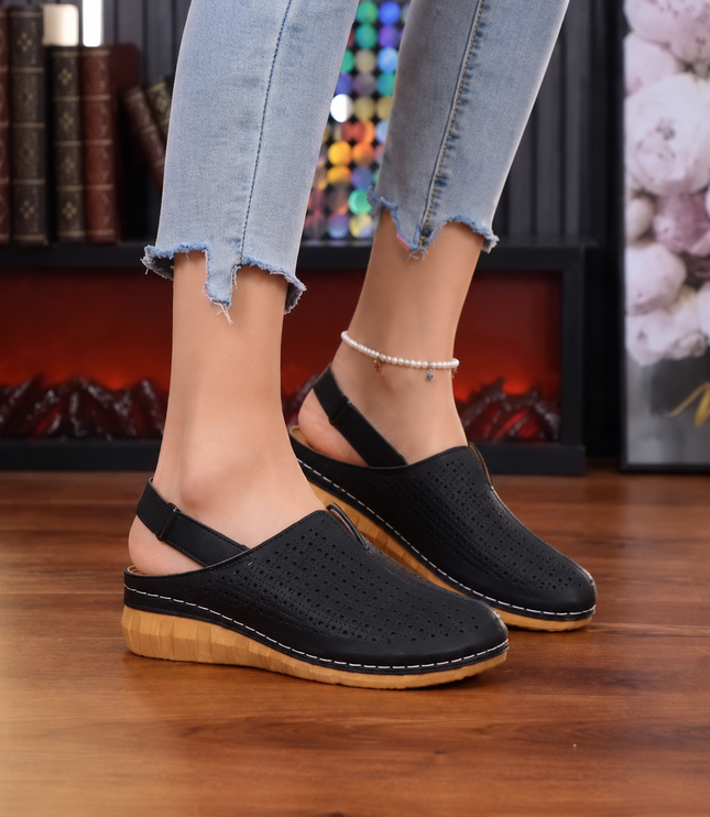Women's Wedge Heel, Vented Toe and Stretch Strap Slingback Sandals