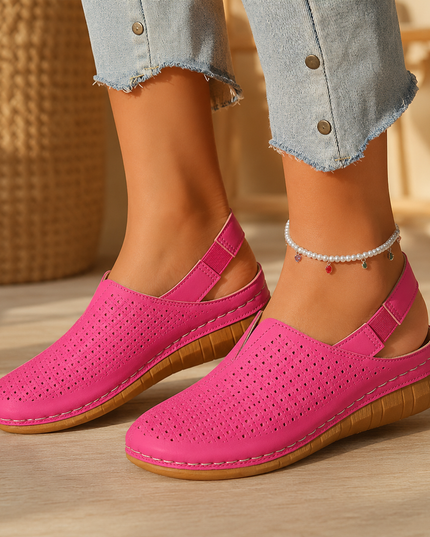 Women's Wedge Heel, Vented Toe and Stretch Strap Slingback Sandals