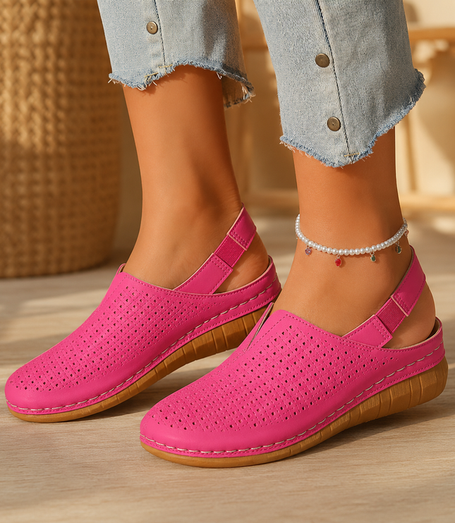 Women's Wedge Heel, Vented Toe and Stretch Strap Slingback Sandals