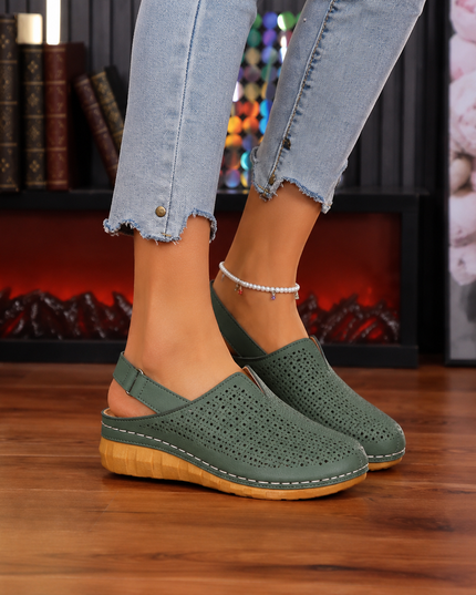 Women's Wedge Heel, Vented Toe and Stretch Strap Slingback Sandals