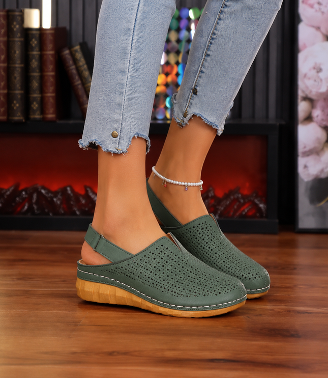 Women's Wedge Heel, Vented Toe and Stretch Strap Slingback Sandals