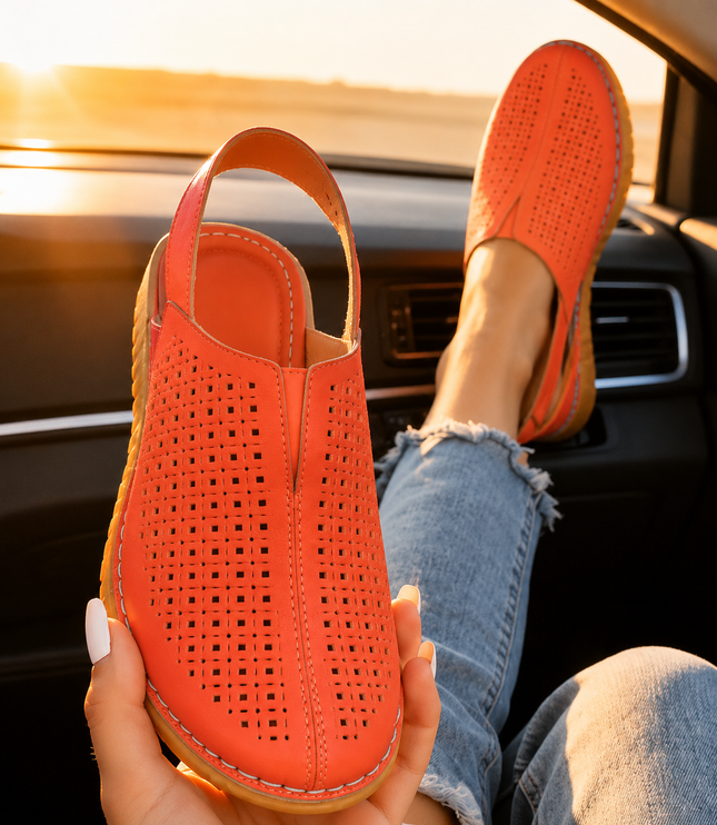 Women's Wedge Heel, Vented Toe and Stretch Strap Slingback Sandals
