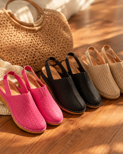 Women's Wedge Heel, Vented Toe and Stretch Strap Slingback Sandals