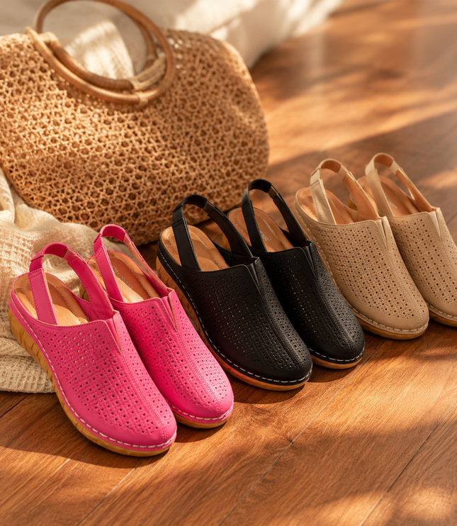 Women's Wedge Heel, Vented Toe and Stretch Strap Slingback Sandals