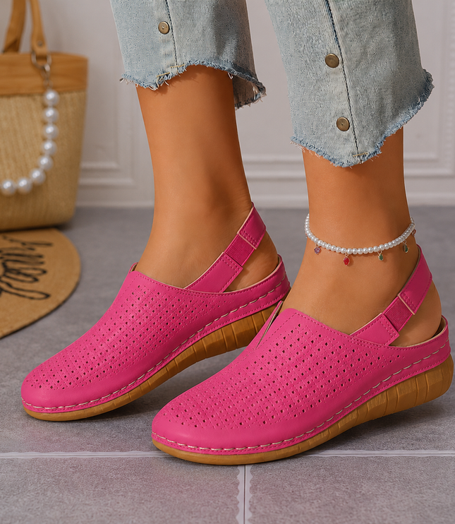 Women's Wedge Heel, Vented Toe and Stretch Strap Slingback Sandals