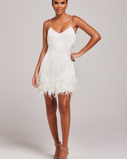 Women's White Fringe Mini Homecoming Party Dress