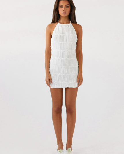 Women's White Halter Summer Mini Homecoming Party Dress