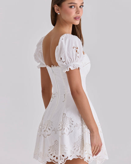 Women's White Mini Dress for Summer Weddings and Garden Parties