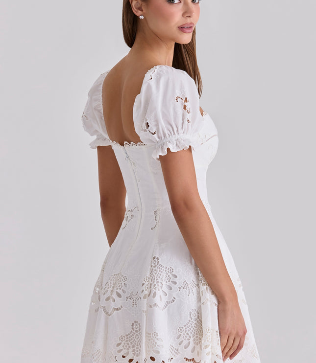 Women's White Mini Dress for Summer Weddings and Garden Parties