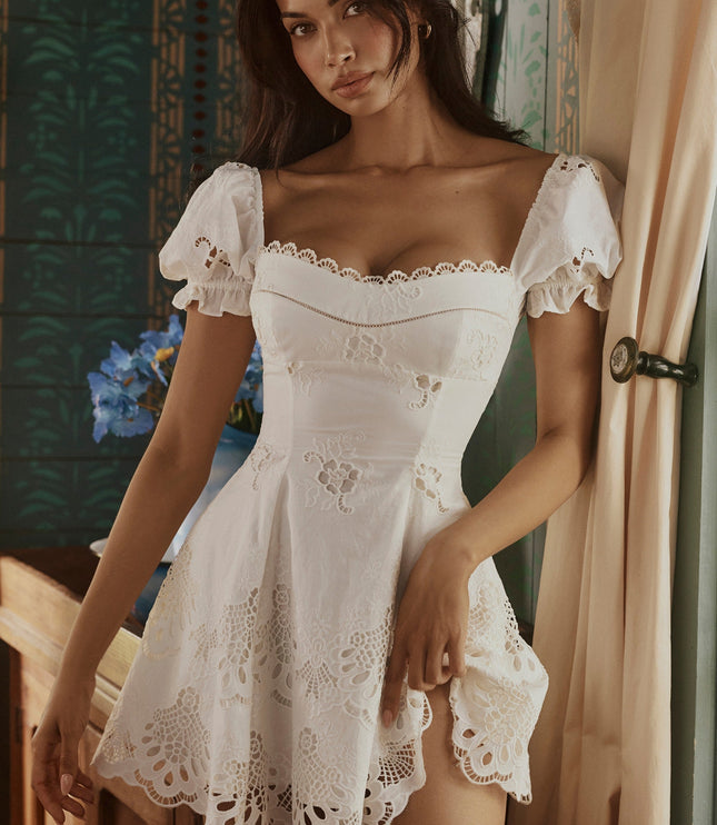 Women's White Mini Dress for Summer Weddings and Garden Parties