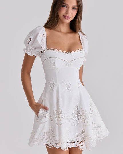 Women's White Mini Dress for Summer Weddings and Garden Parties