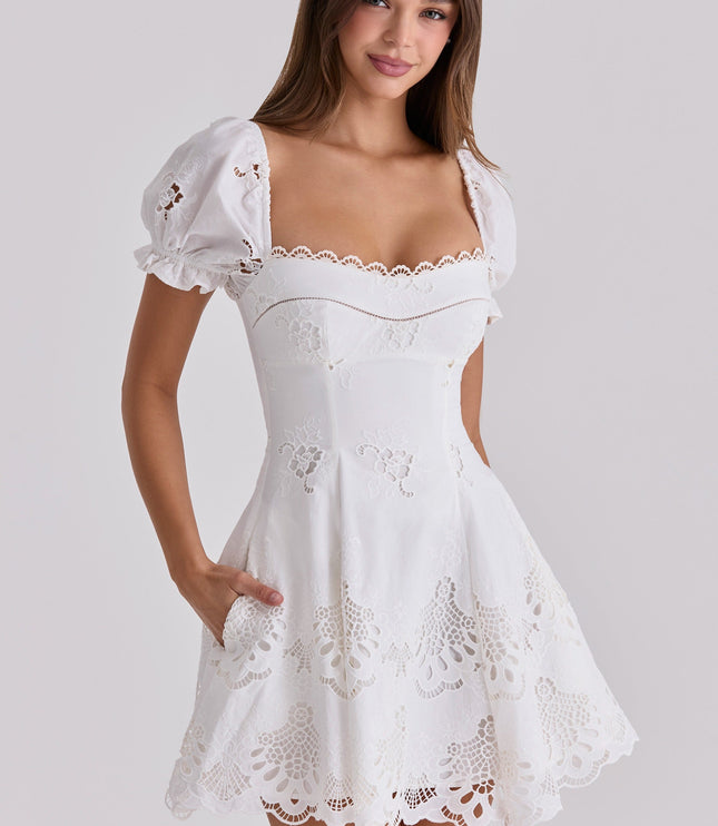 Women's White Mini Dress for Summer Weddings and Garden Parties