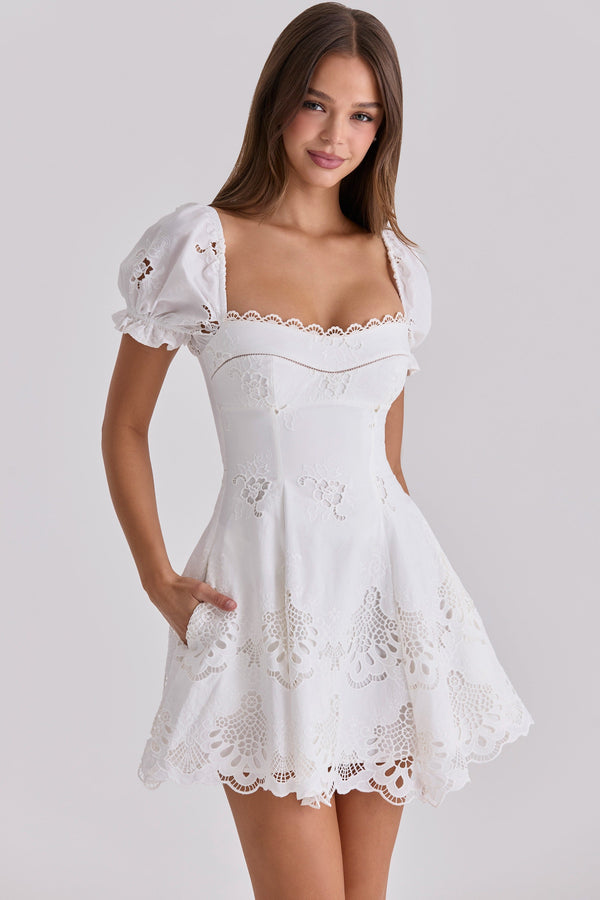 Women's White Mini Dress for Summer Weddings and Garden Parties