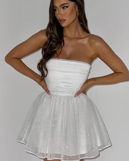Women's White Off Shoulder Ruched Bodycon Mini Party Dress