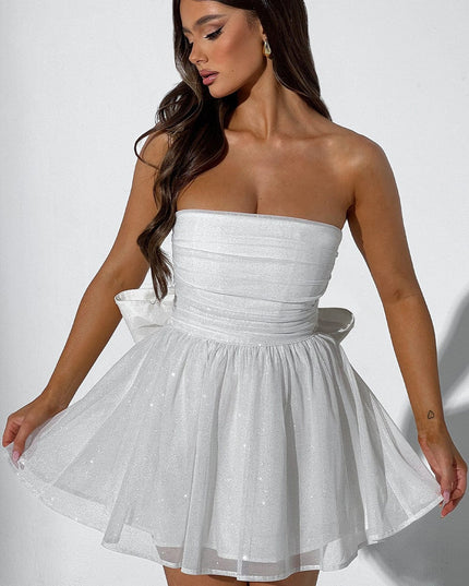 Women's White Off Shoulder Ruched Bodycon Mini Party Dress