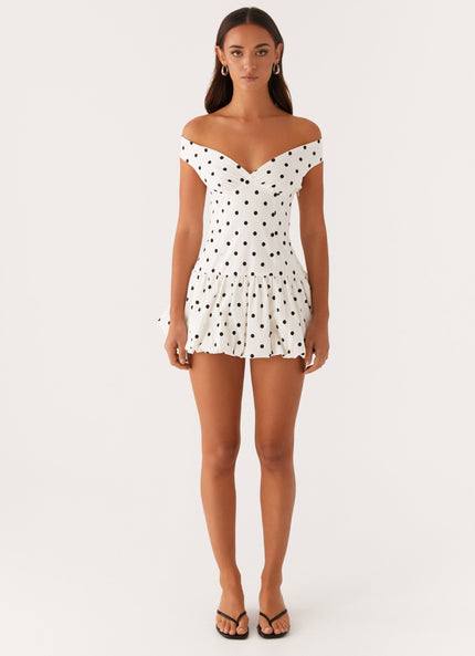 Women's White Polka Dot Off Shoulder Wedding Guest Mini Dress