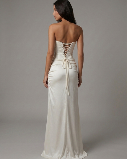 Women's White Satin V-Neck Maxi Dress for Summer Weddings