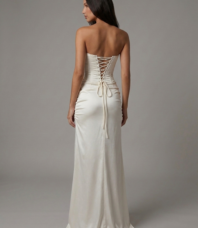 Women's White Satin V-Neck Maxi Dress for Summer Weddings