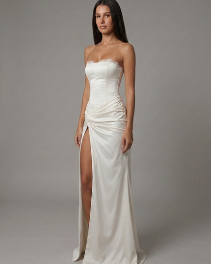 Women's White Satin V-Neck Maxi Dress for Summer Weddings