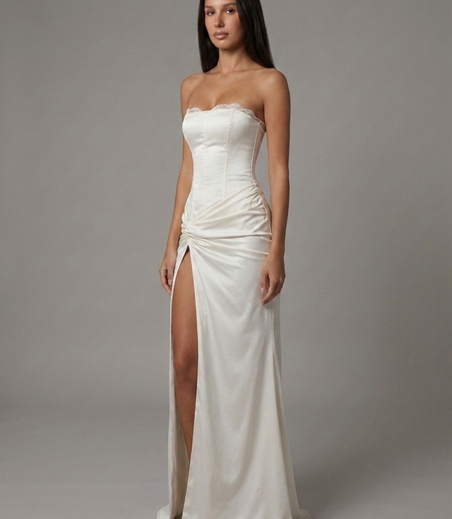 Women's White Satin V-Neck Maxi Dress for Summer Weddings