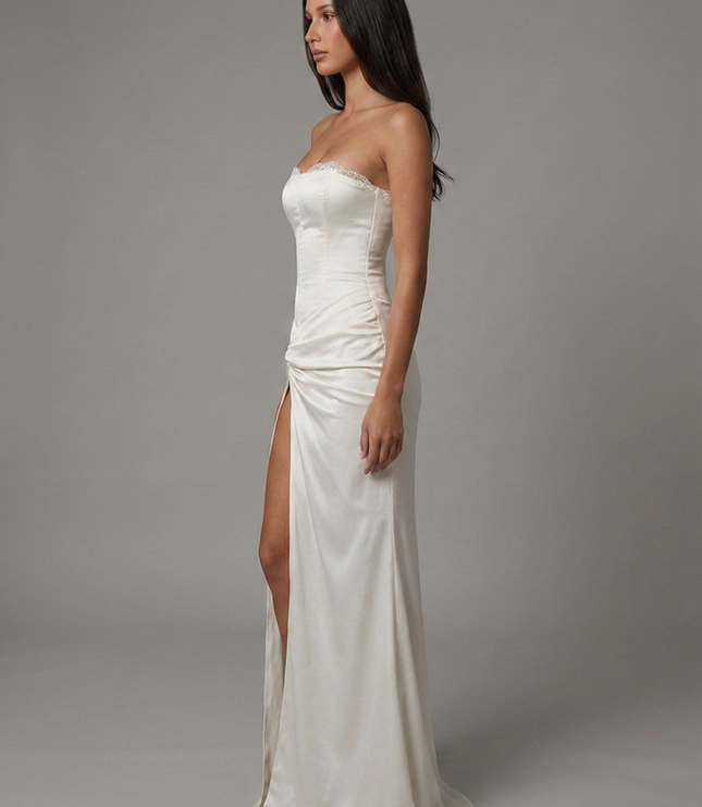 Women's White Satin V-Neck Maxi Dress for Summer Weddings