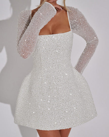 Women's White Square Neck Homecoming Mini Wedding Guest Dress