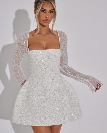 Women's White Square Neck Homecoming Mini Wedding Guest Dress