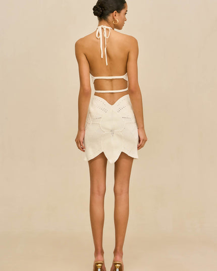 Women's White Square Neck Off Shoulder Mini Dress, Summer