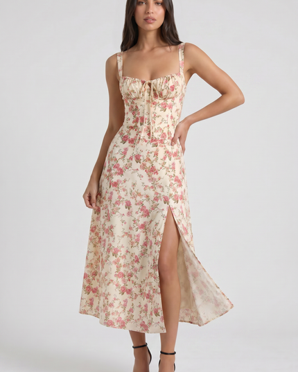 Women's White V-Neck Cocktail Midi Dress for Summer Occasions