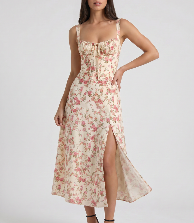 Women's White V-Neck Cocktail Midi Dress for Summer Occasions